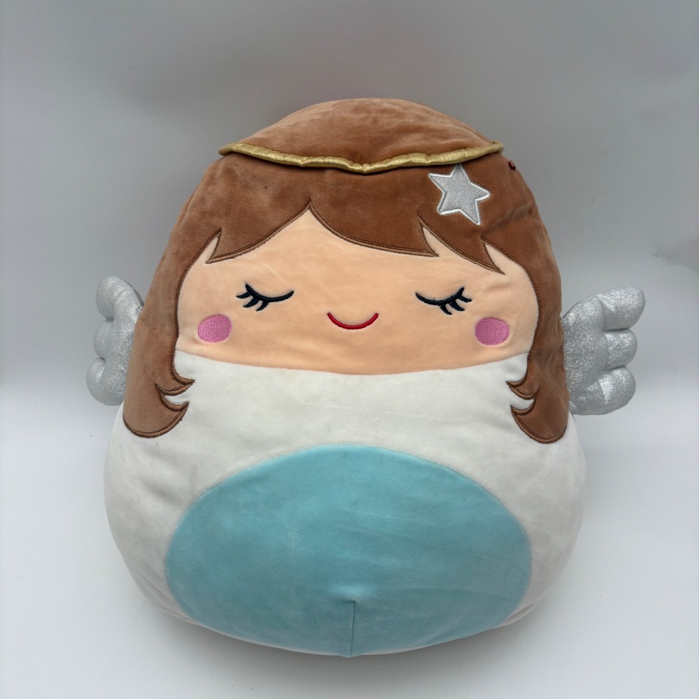 Squishmallows Nicky the Angel Plush Brown Hair Silver Wings Christmas Kellytoy
